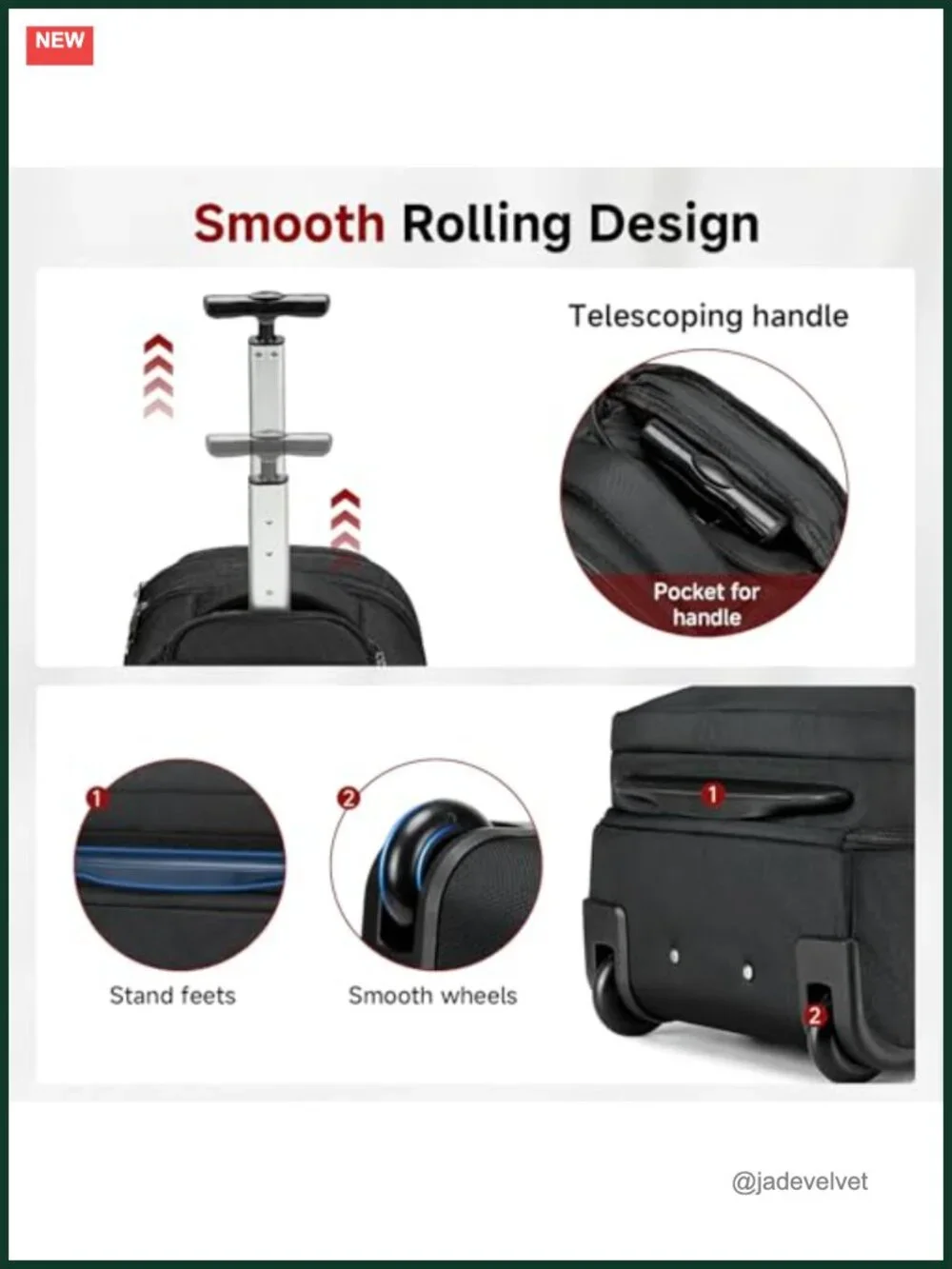 45L Rolling Backpack with Telescoping Handle, 17.3